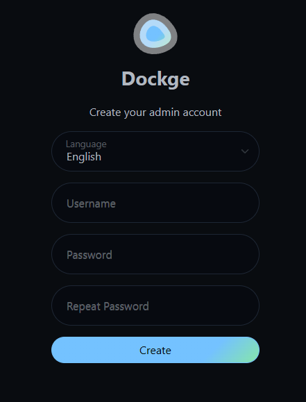 Dockge account creation page
